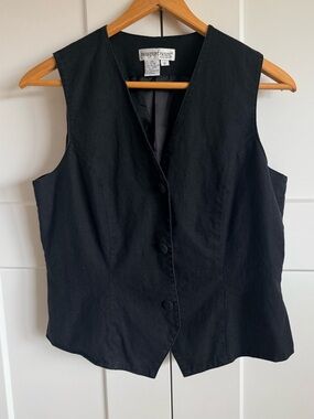 Linen Cotton Blend Newport News Black Button Up Women's Vest